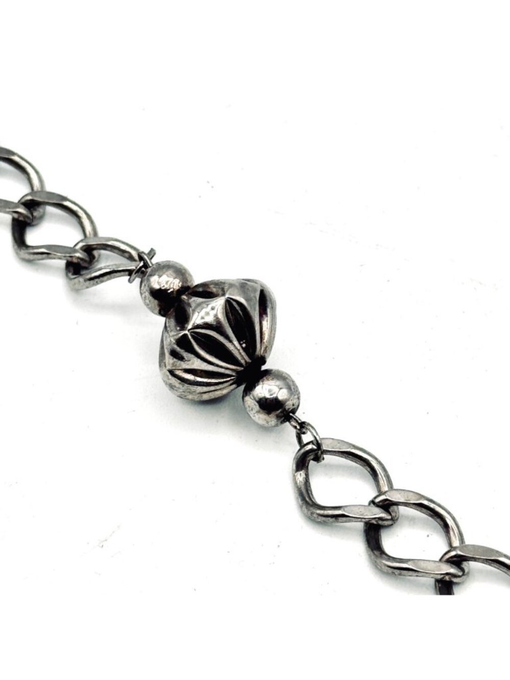 Vintage Chunky Metal Necklace Mid-Century Brutalist Silver Tone Beads Chain 32" - Picture 4 of 10